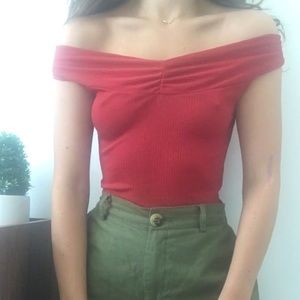 Urban outfitters off the shoulder red crop top